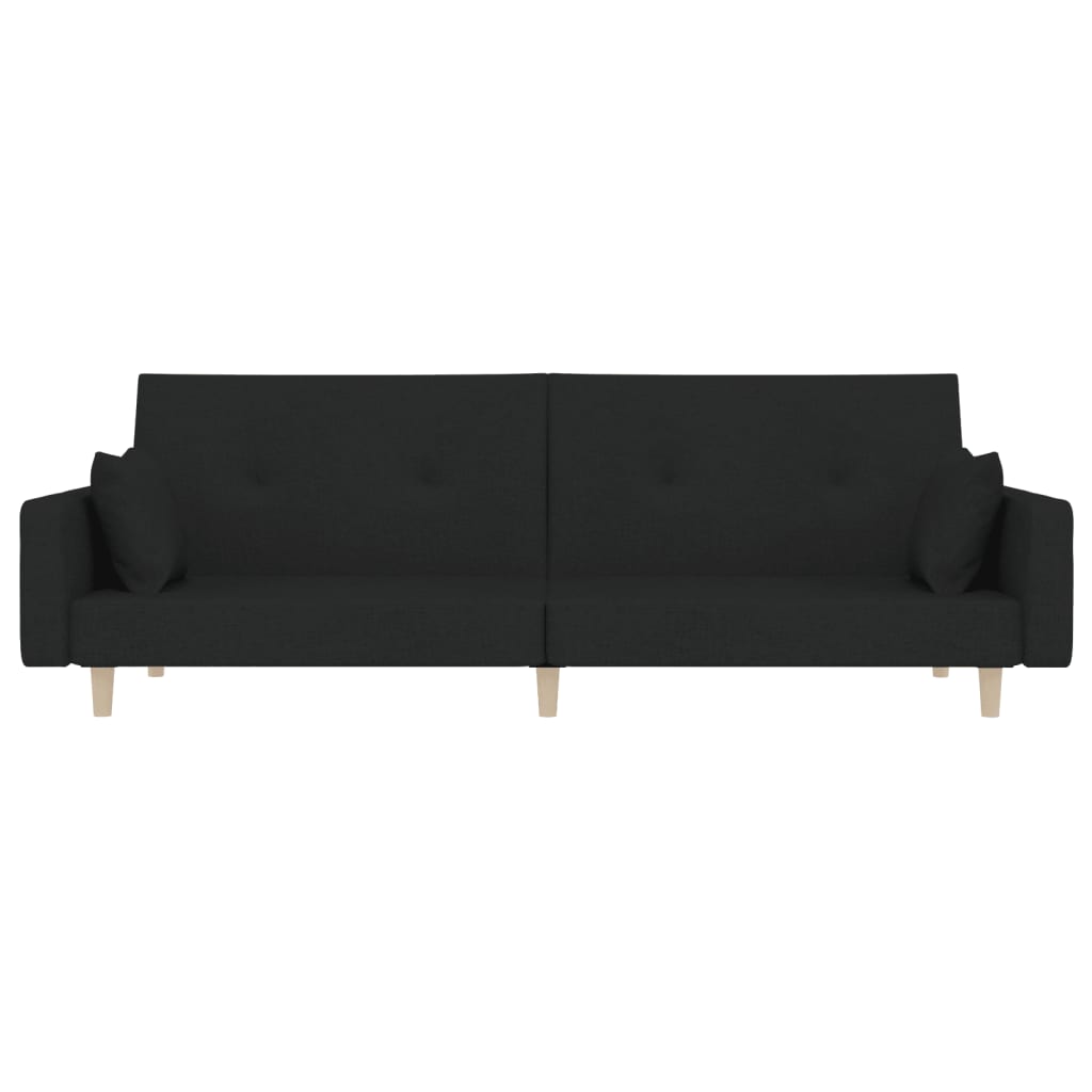 2-Seater Sofa Bed with Two Pillows Black Fabric