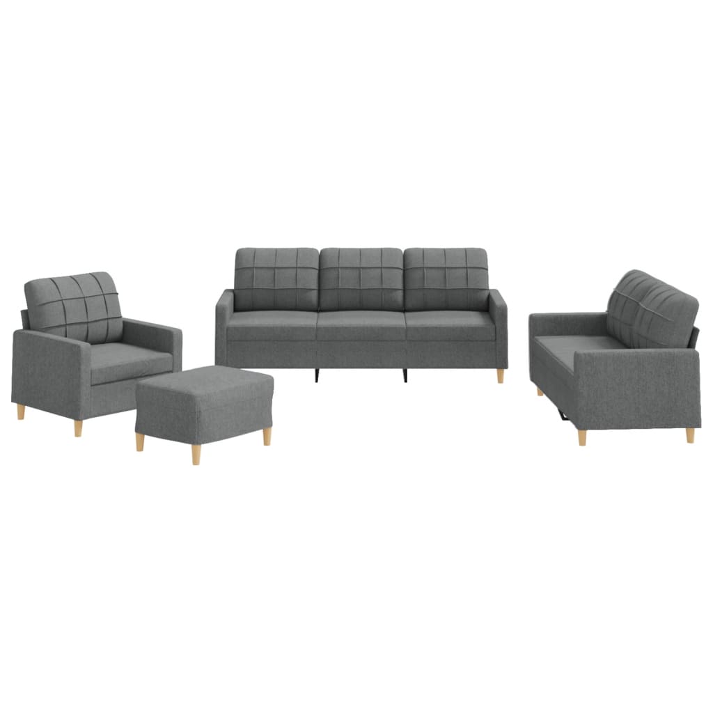 4 Piece Sofa Set with Cushions Dark Gray Fabric