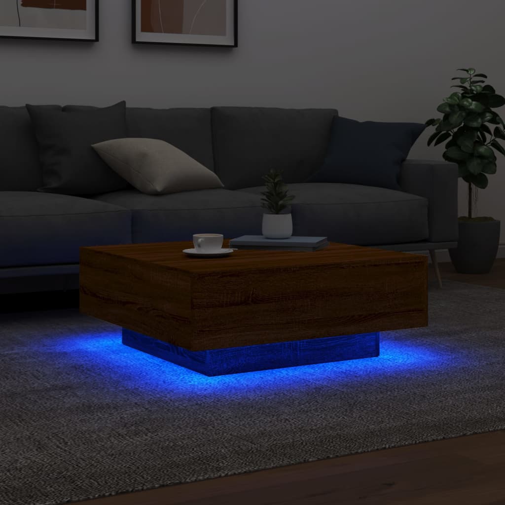 Coffee Table with LED Lights Brown Oak 31.5"x31.5"x12.2"