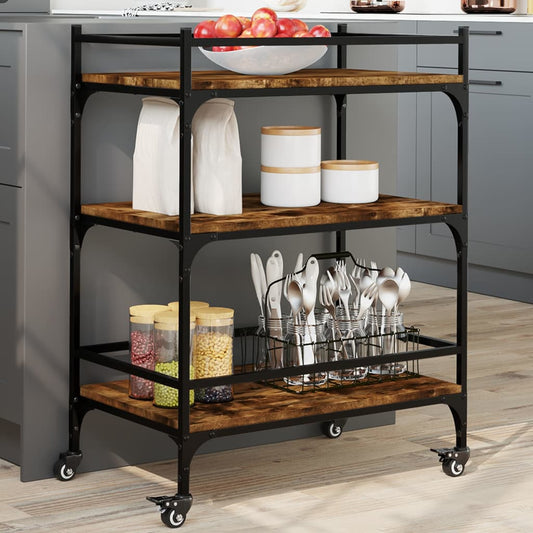 Kitchen Trolley Smoked Oak 25.6"x15.7"x34.1" Engineered Wood