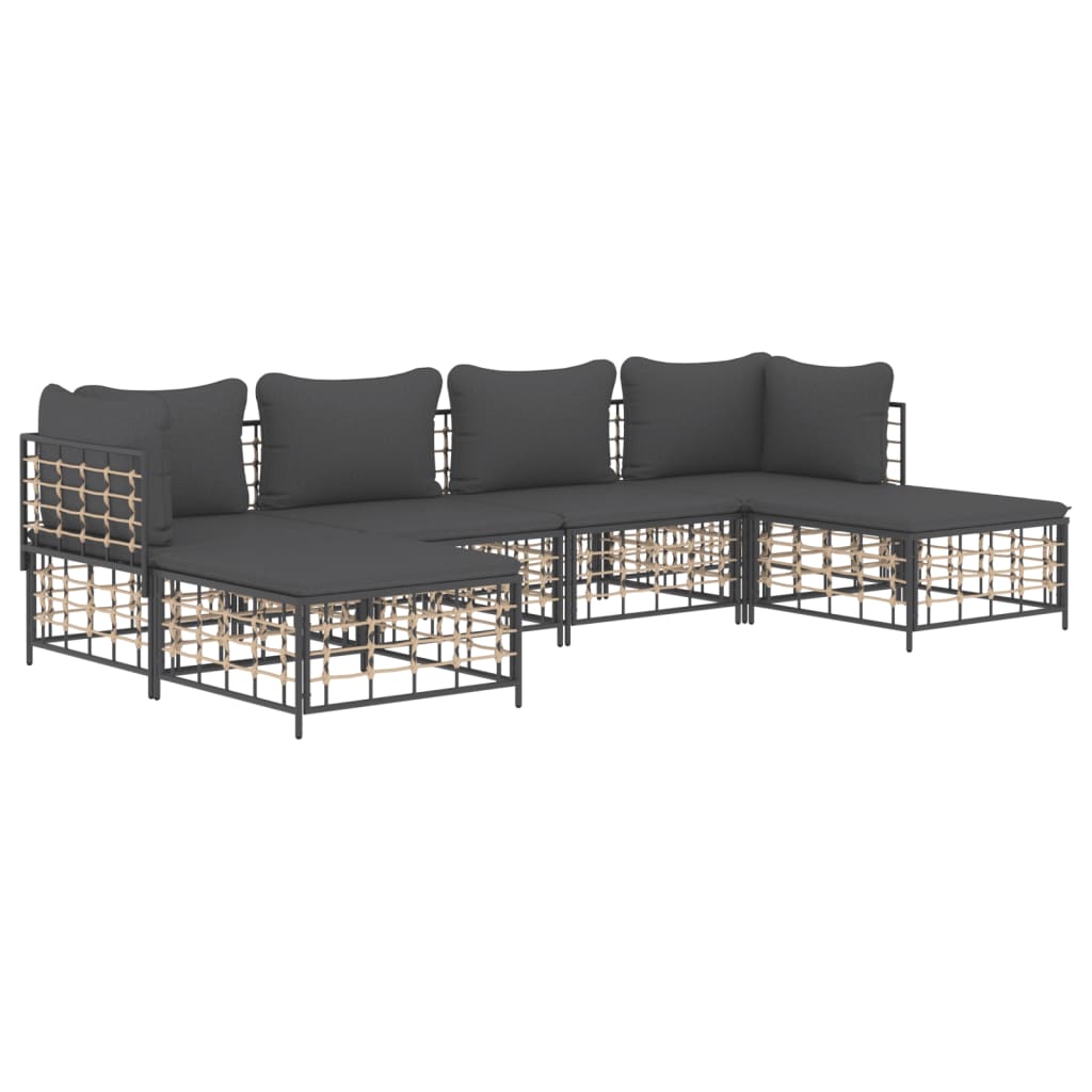 6 Piece Patio Lounge Set with Cushions Anthracite Poly Rattan