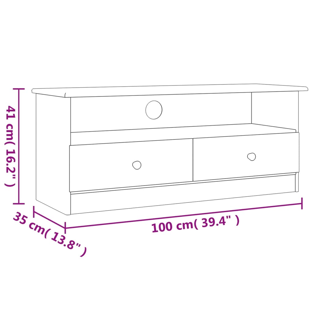 TV Stand with Drawers ALTA White 39.4"x13.8"x16.1" Solid Wood Pine