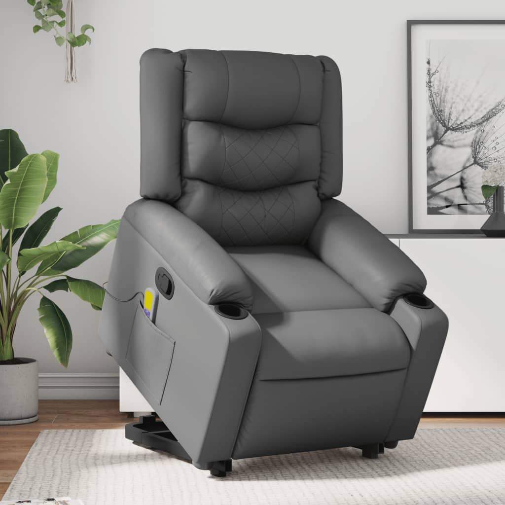 Stand up Massage Recliner Chair Gray Faux Leather