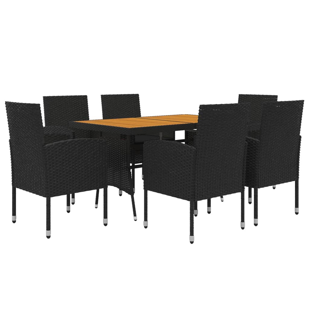 7 Piece Patio Dining Set Poly Rattan Black