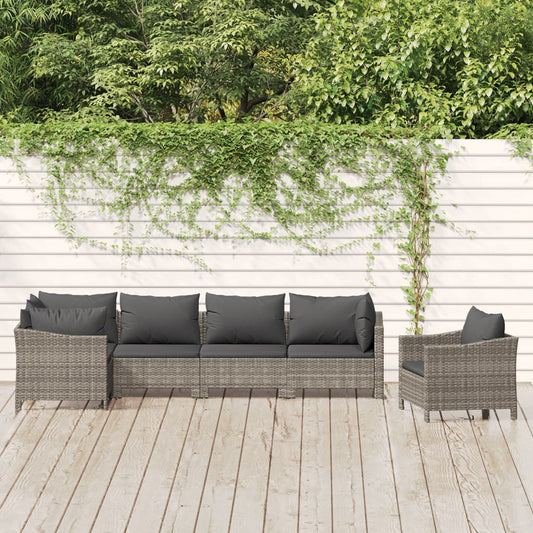 6 Piece Patio Lounge Set with Cushions Gray Poly Rattan