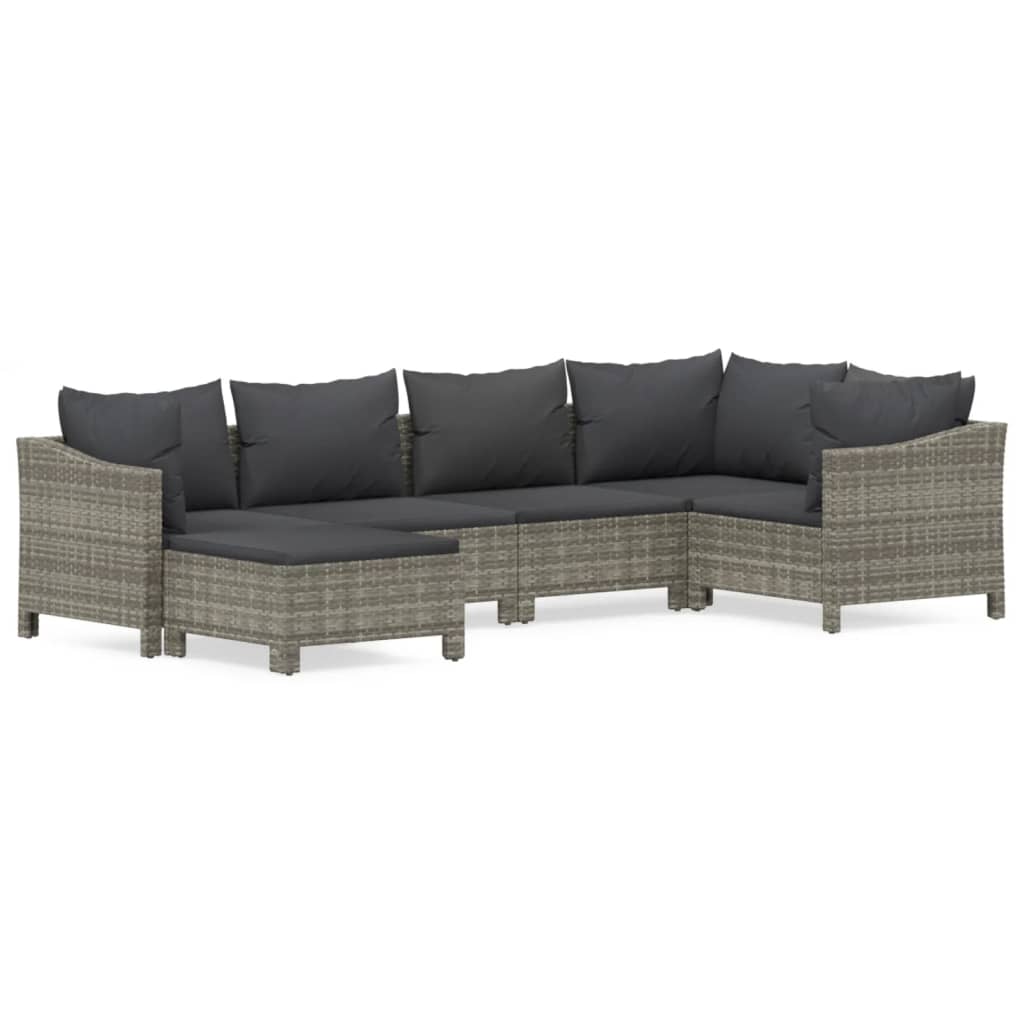 6 Piece Patio Lounge Set with Cushions Gray Poly Rattan