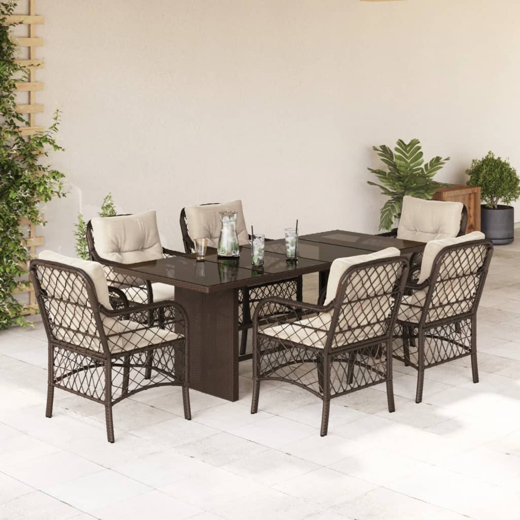 7 Piece Patio Dining Set with Cushions Gray Poly Rattan