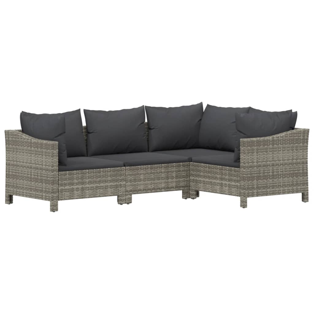 4 Piece Patio Lounge Set with Cushions Gray Poly Rattan