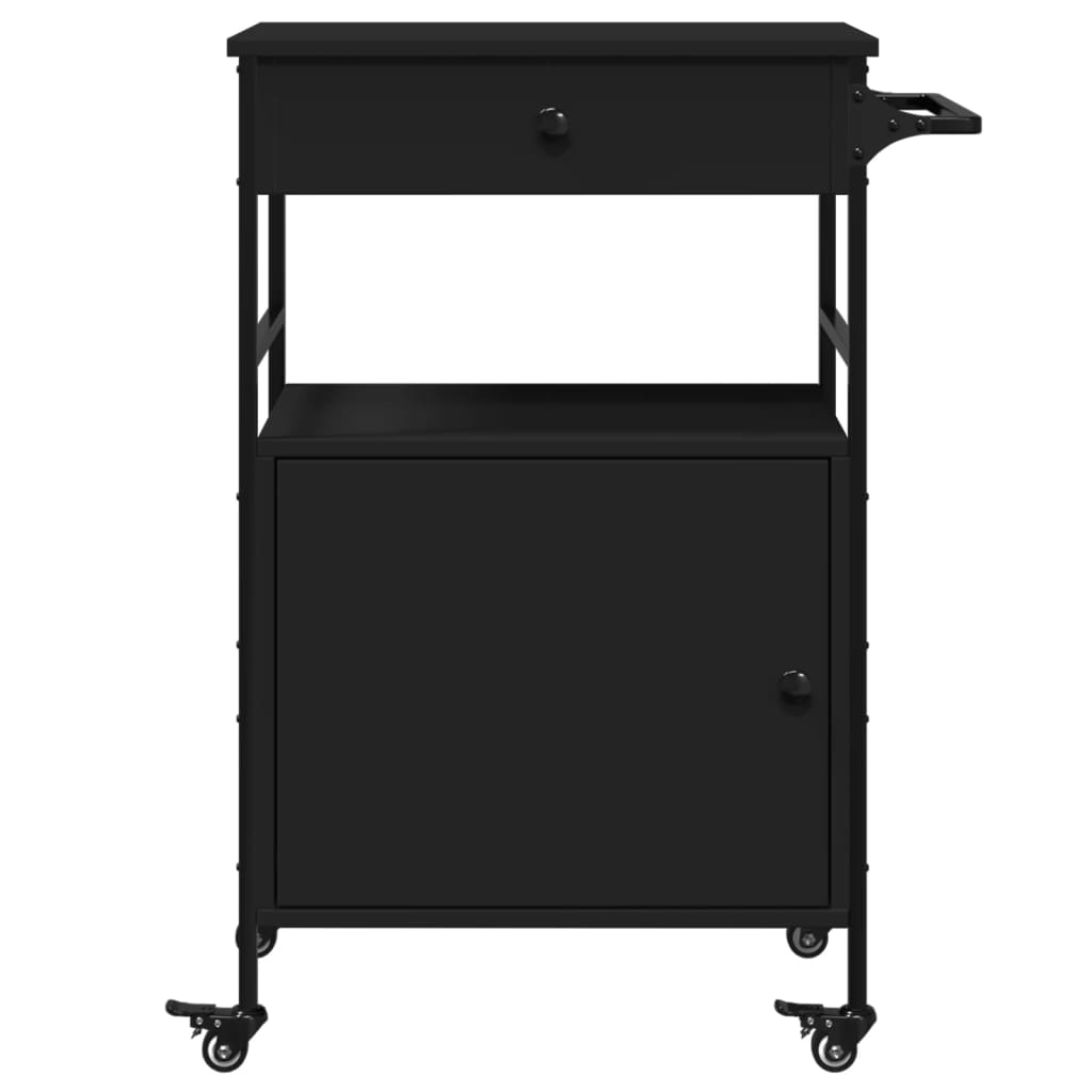 Kitchen Trolley Black 22"x16.9"x35.2" Engineered Wood