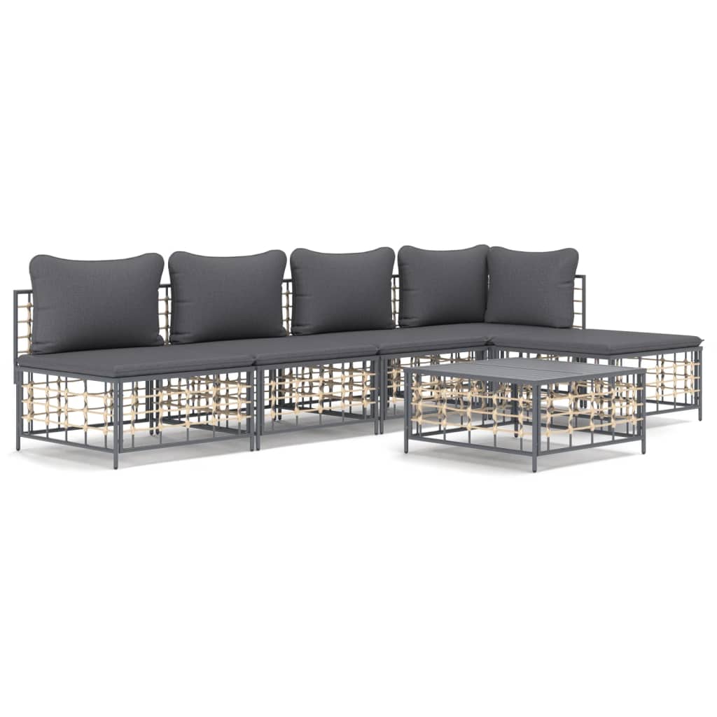 6 Piece Patio Lounge Set with Cushions Anthracite Poly Rattan