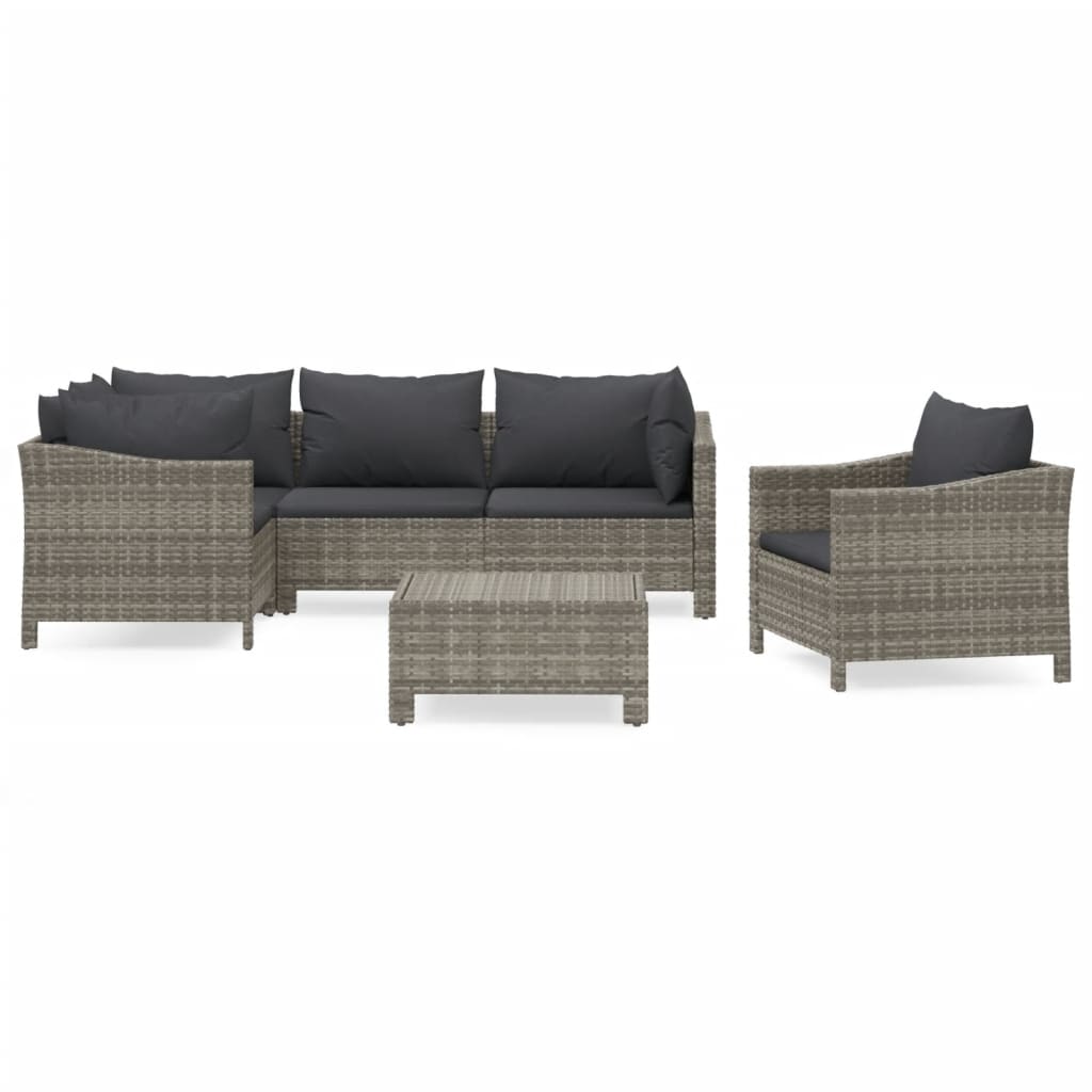 6 Piece Patio Lounge Set with Cushions Gray Poly Rattan