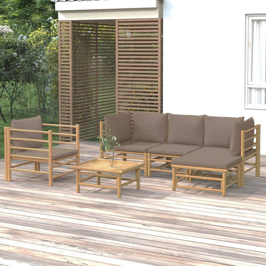 6 Piece Patio Lounge Set with Taupe Cushions Bamboo