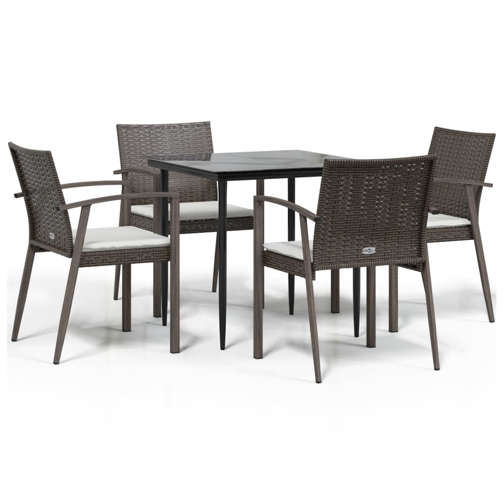 5 Piece Patio Dining Set with Cushions Poly Rattan and Steel