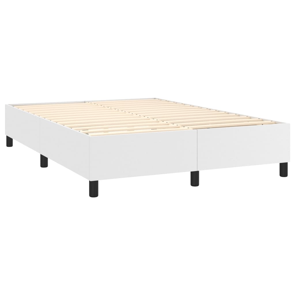 Box Spring Bed with Mattress White 53.9"x74.8" Full Faux Leather