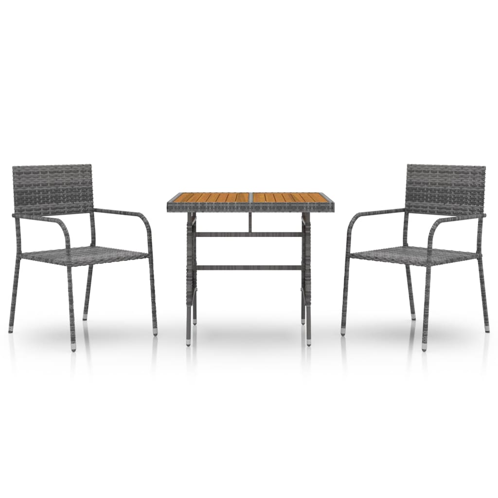 3 Piece Patio Dining Set Poly Rattan Gray