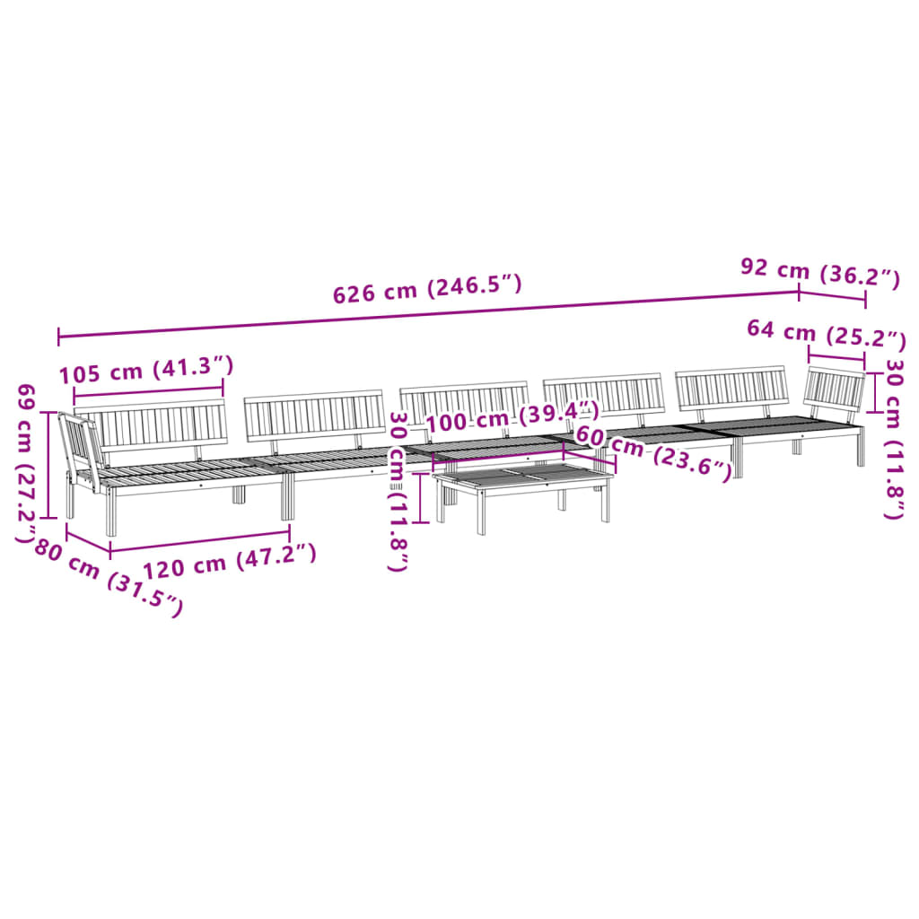 6 Piece Patio Pallet Sofa Set Solid Wood Acacia