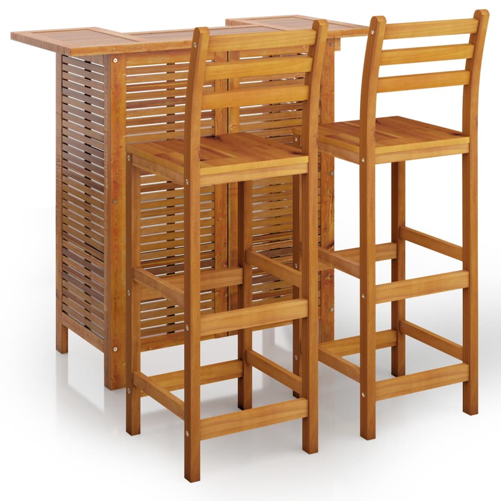 3 Piece Patio Bar Set Solid Wood Acacia