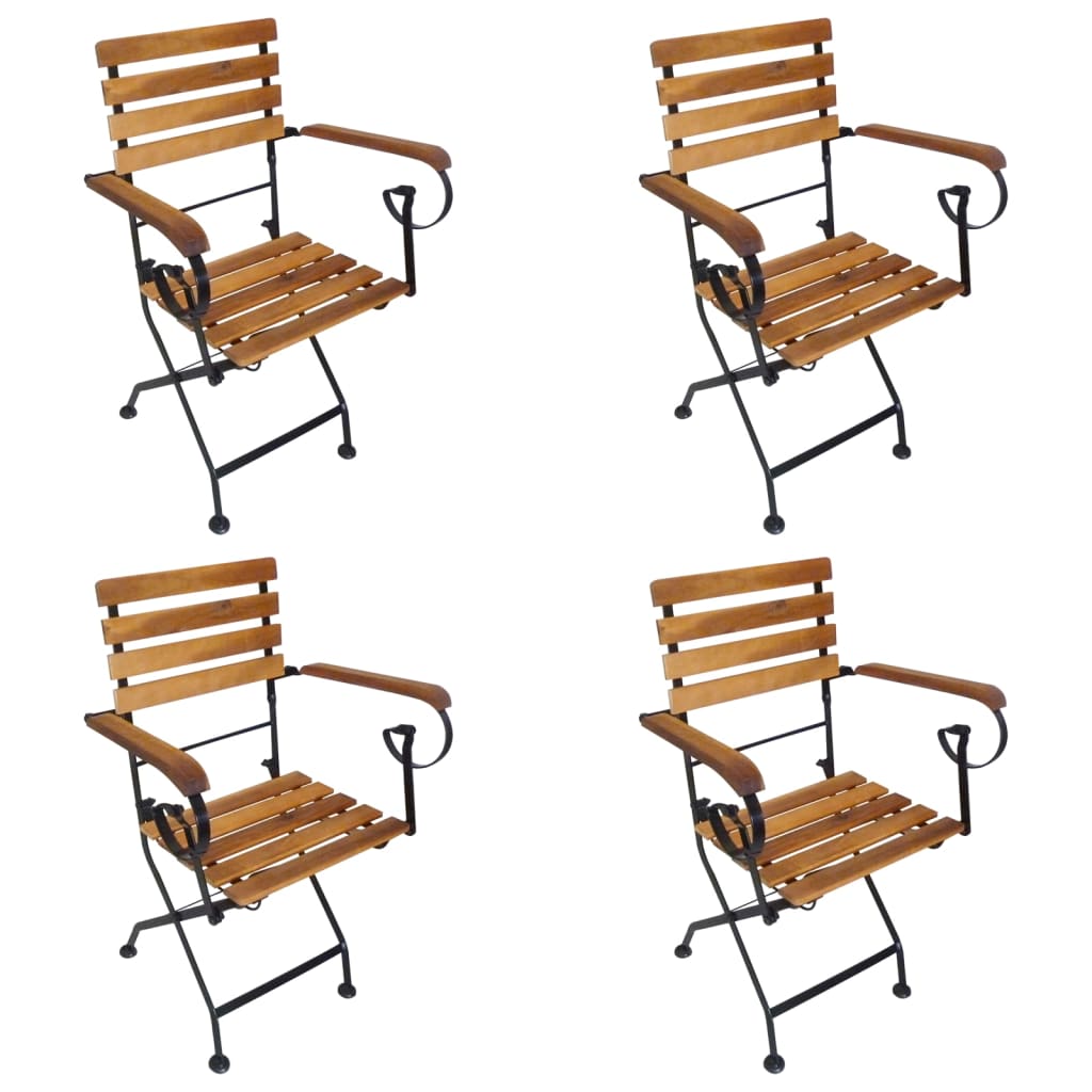 Folding Patio Chairs 4 pcs Steel and Solid Wood Acacia