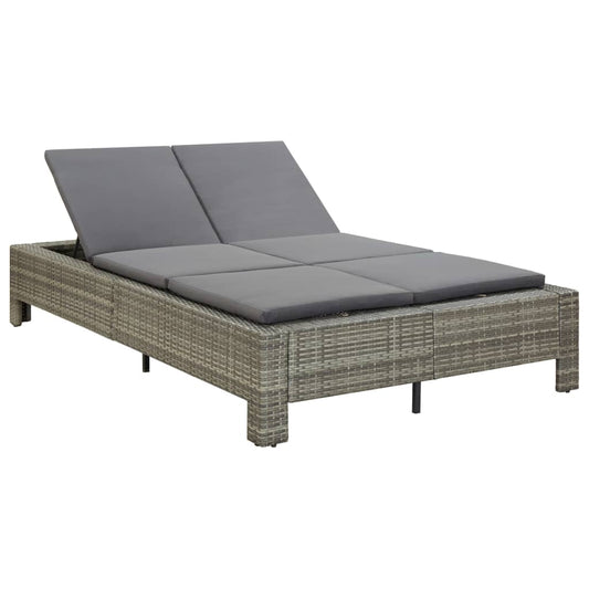 2-Person Sunbed with Cushion Gray Poly Rattan