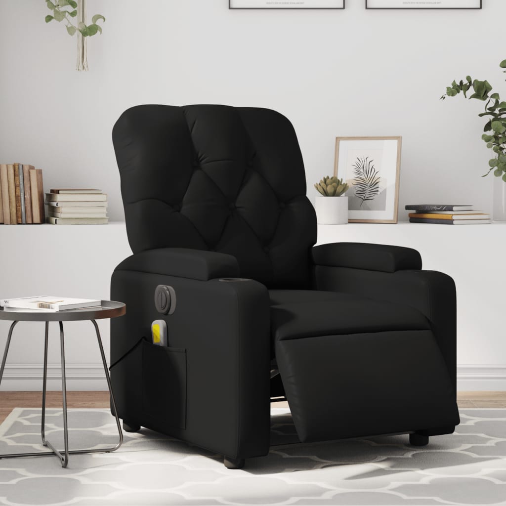 Electric Massage Recliner Chair Black Faux Leather