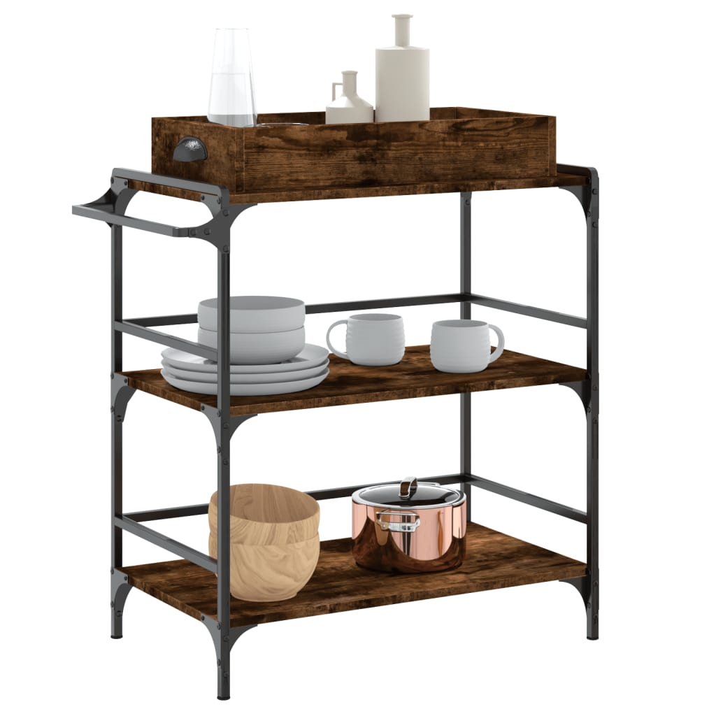 Kitchen Trolley Smoked Oak 32.1"x16.1"x36.4" Engineered Wood