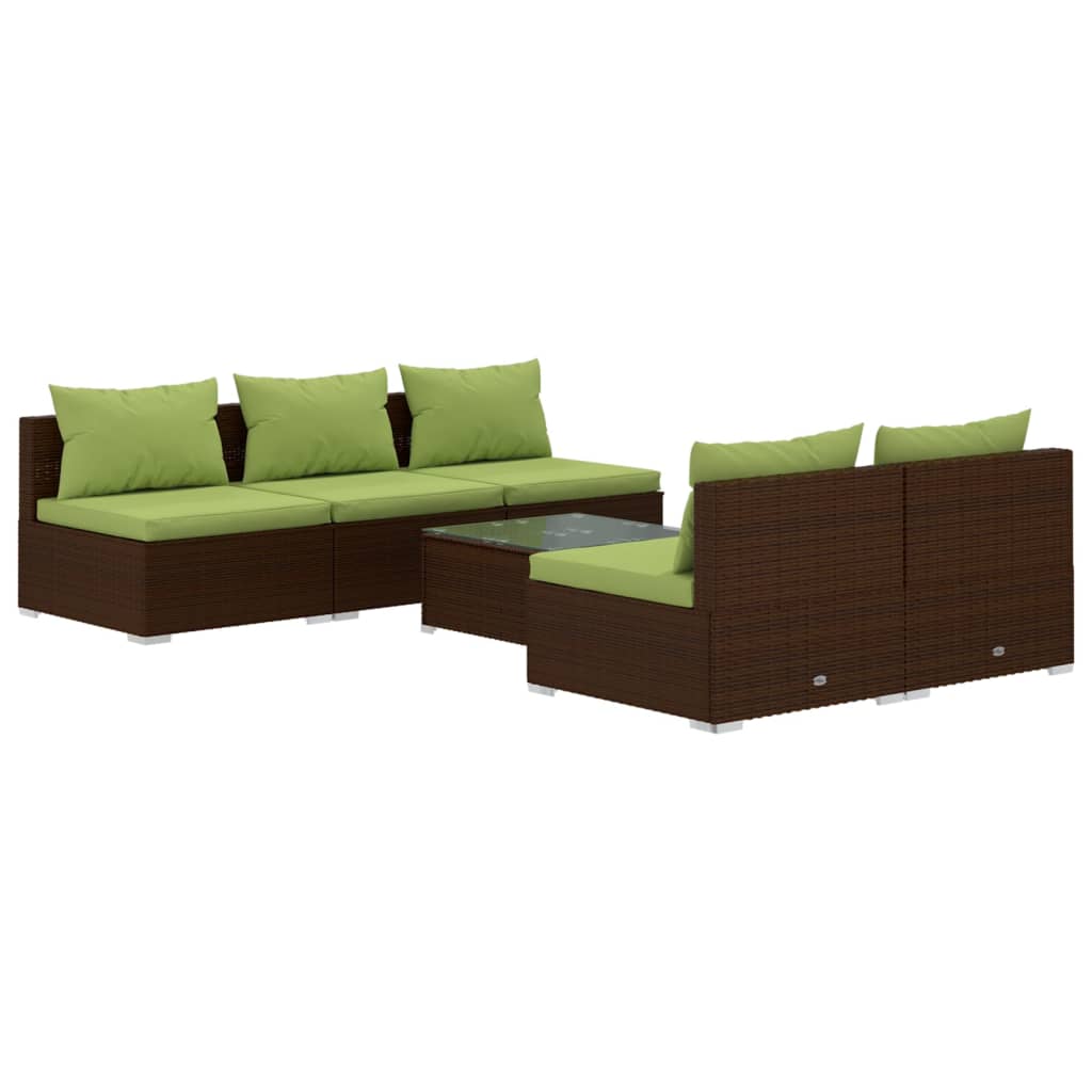 6 Piece Patio Lounge Set with Cushions Poly Rattan Brown