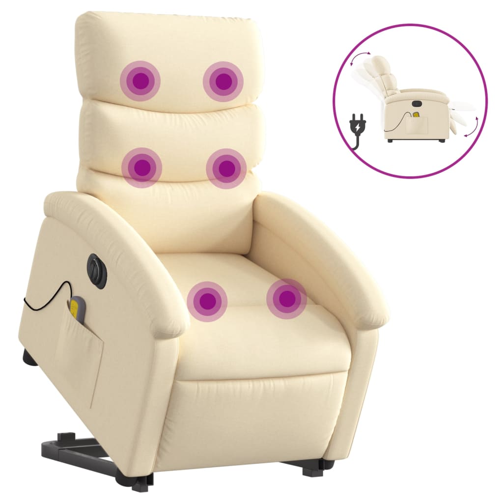 Electric Stand up Massage Recliner Chair Cream Fabric