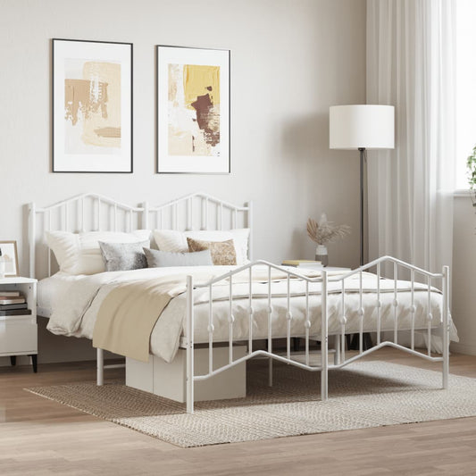 Metal Bed Frame without Mattress with Footboard White 59.1"x78.7"