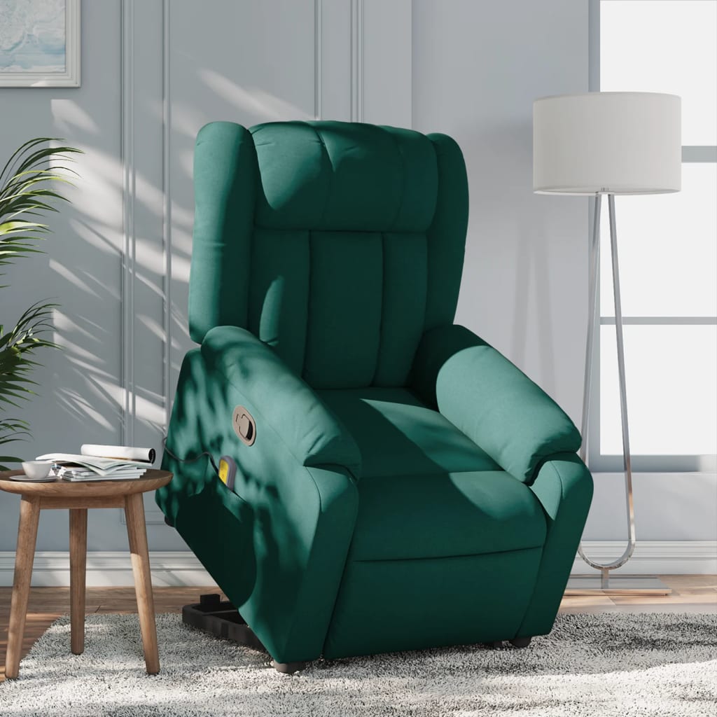 Stand up Massage Recliner Chair Dark Green Fabric