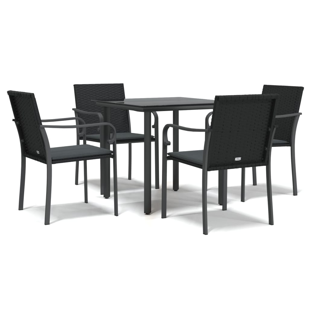 5 Piece Patio Dining Set with Cushions Poly Rattan and Steel