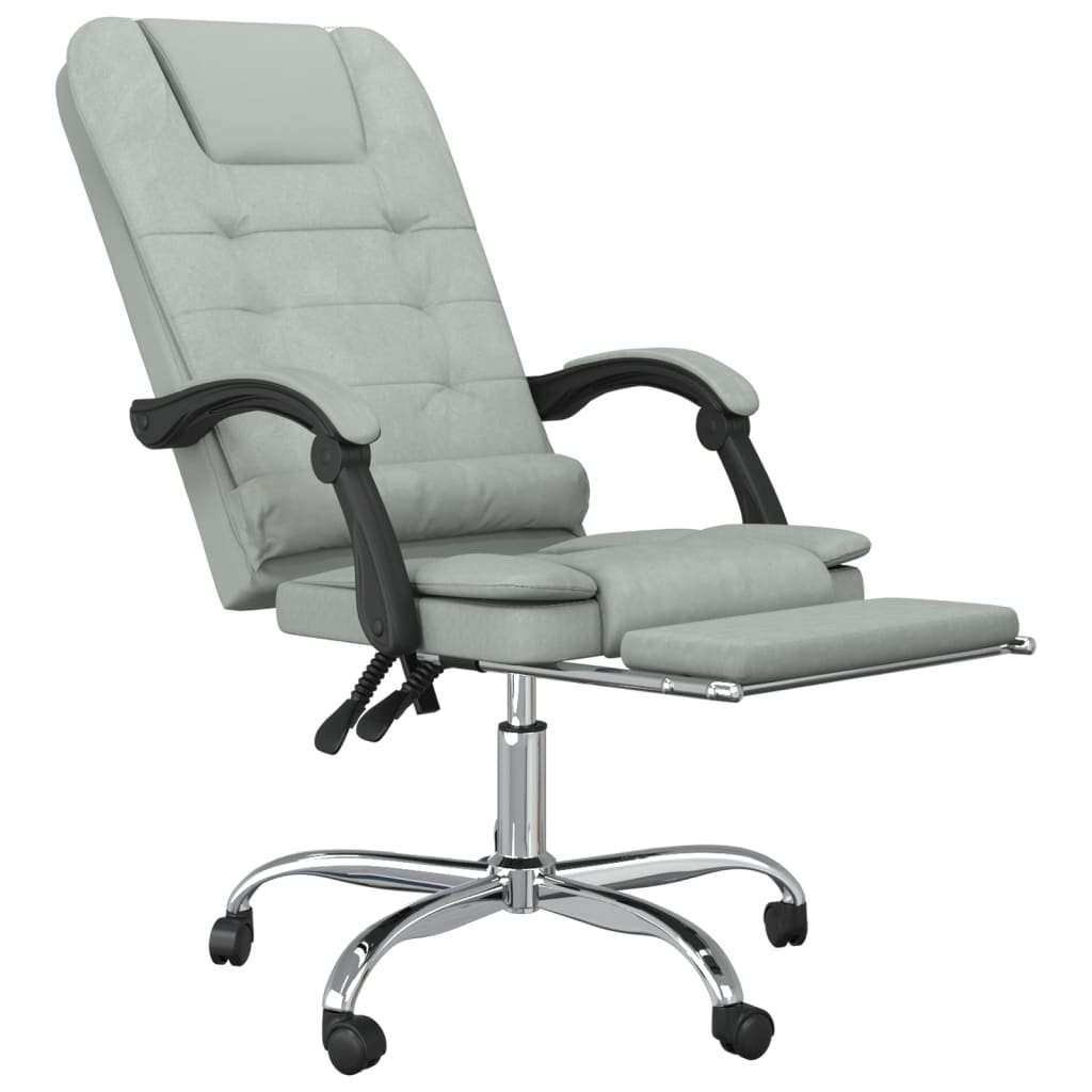 Massage Reclining Office Chair Light Gray Velvet