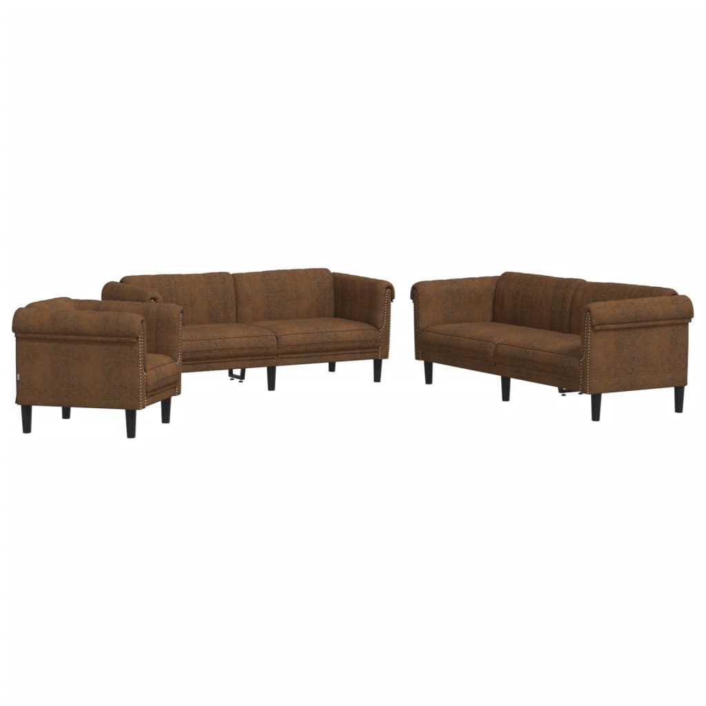 3 Piece Sofa Set Brown Velvet