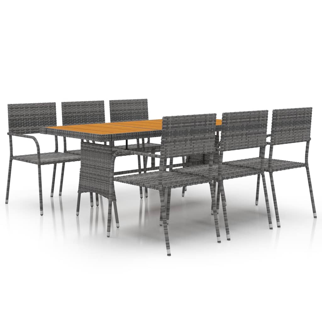 7 Piece Patio Dining Set Poly Rattan Gray