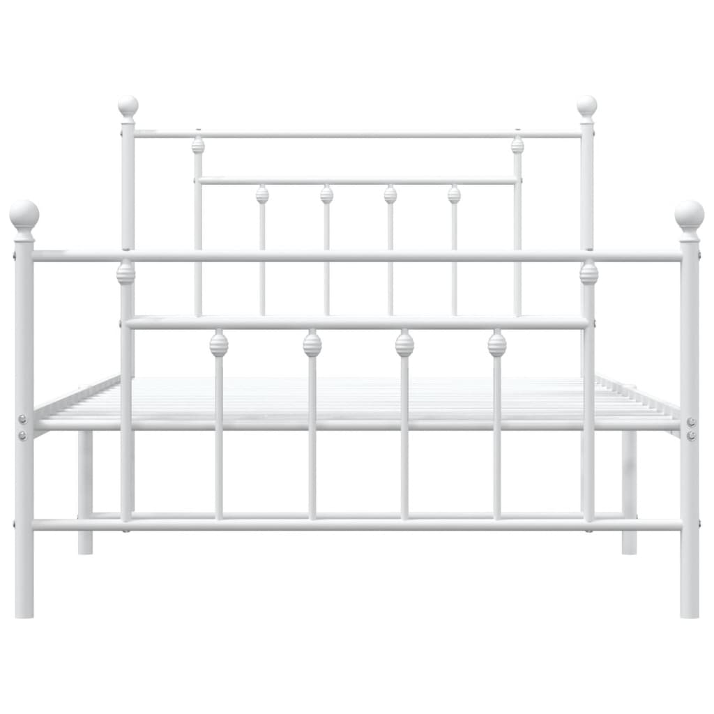 Metal Bed Frame without Mattress with Footboard White 39.4"x78.7"