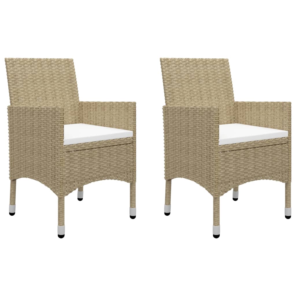 3 Piece Bistro Set Poly Rattan and Tempered Glass Beige