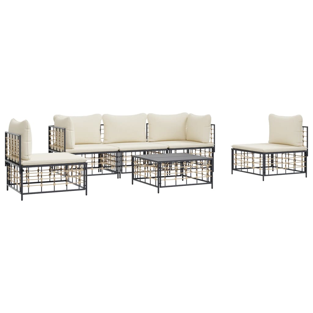 6 Piece Patio Lounge Set with Cushions Anthracite Poly Rattan