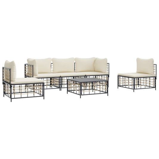 6 Piece Patio Lounge Set with Cushions Anthracite Poly Rattan