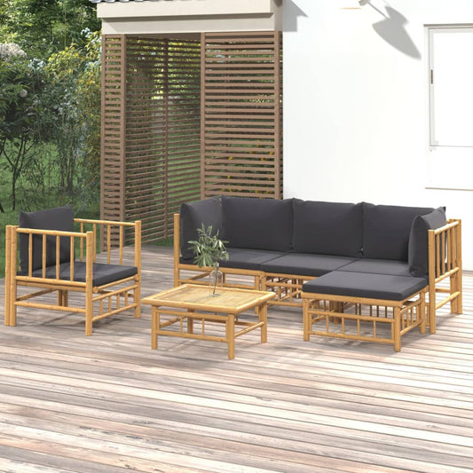 6 Piece Patio Lounge Set with Dark Gray Cushions Bamboo