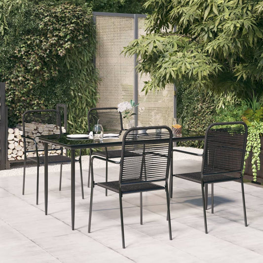 5 Piece Patio Dining Set Black Cotton Rope and Steel