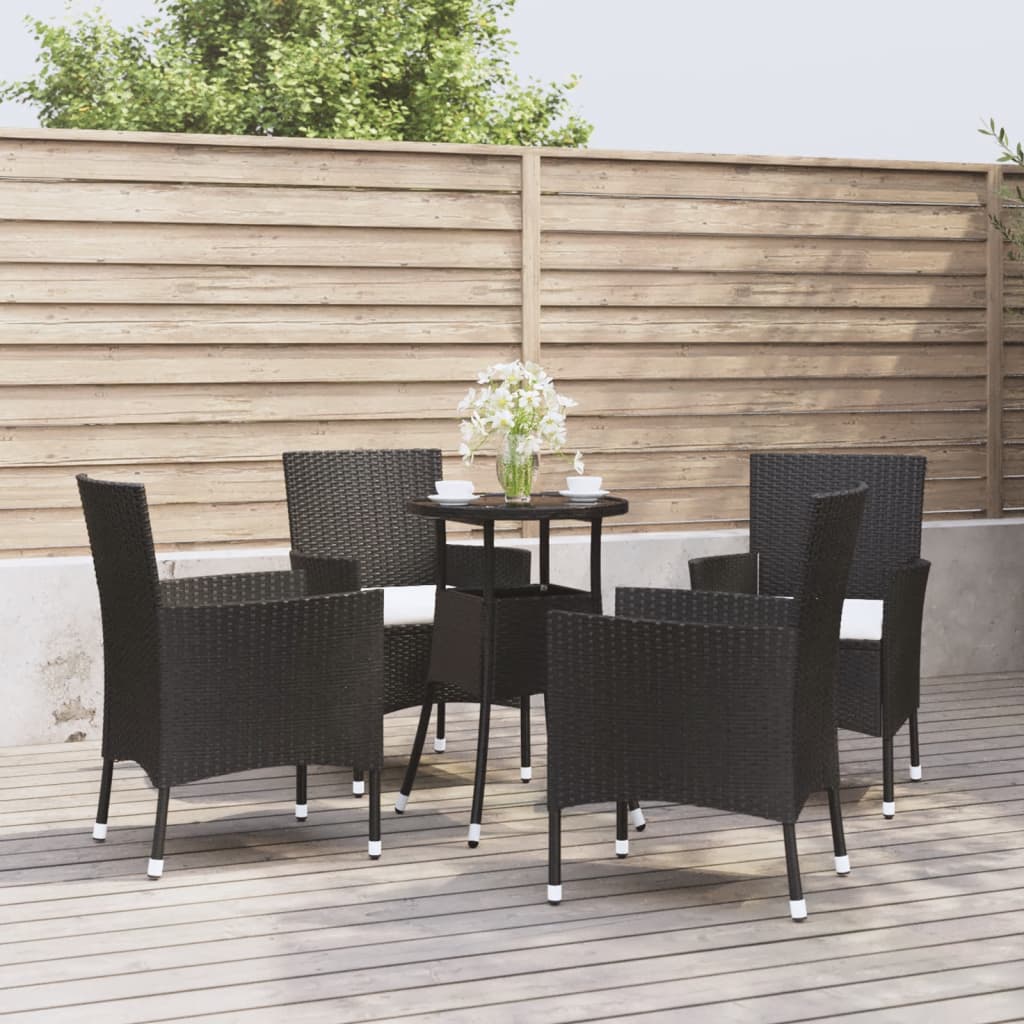 5 Piece Patio Bistro Set with Cushions Black Poly Rattan