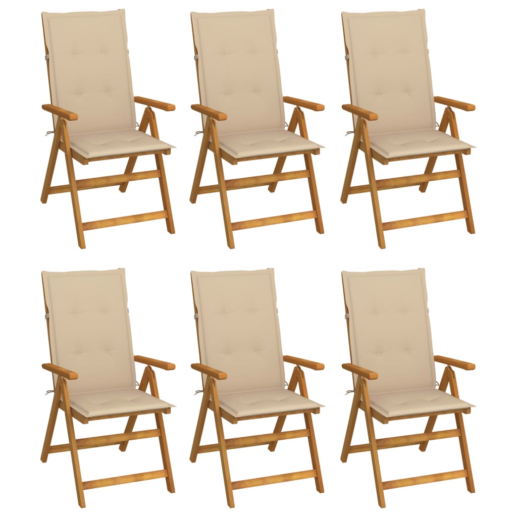 Folding Patio Chairs 6 pcs with Cushions Solid Acacia Wood