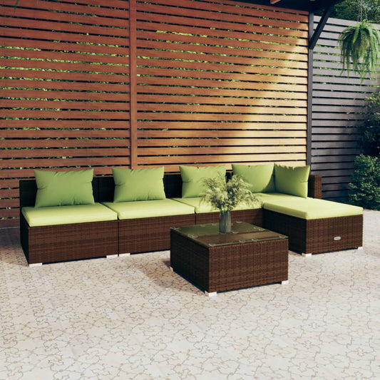 6 Piece Patio Lounge Set with Cushions Poly Rattan Brown