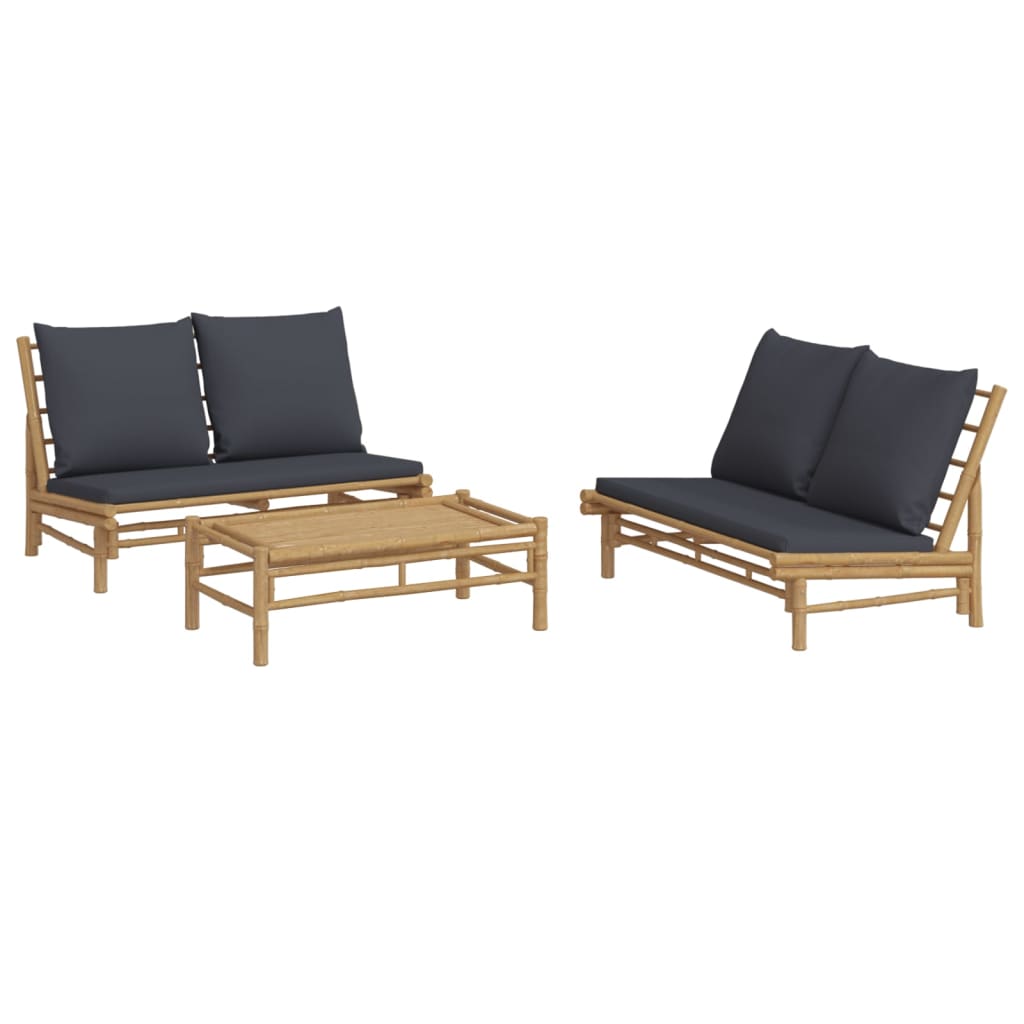 3 Piece Patio Lounge Set with Dark Gray Cushions Bamboo