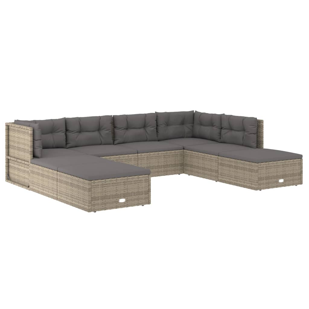 8 Piece Patio Lounge Set with Cushions Gray Poly Rattan