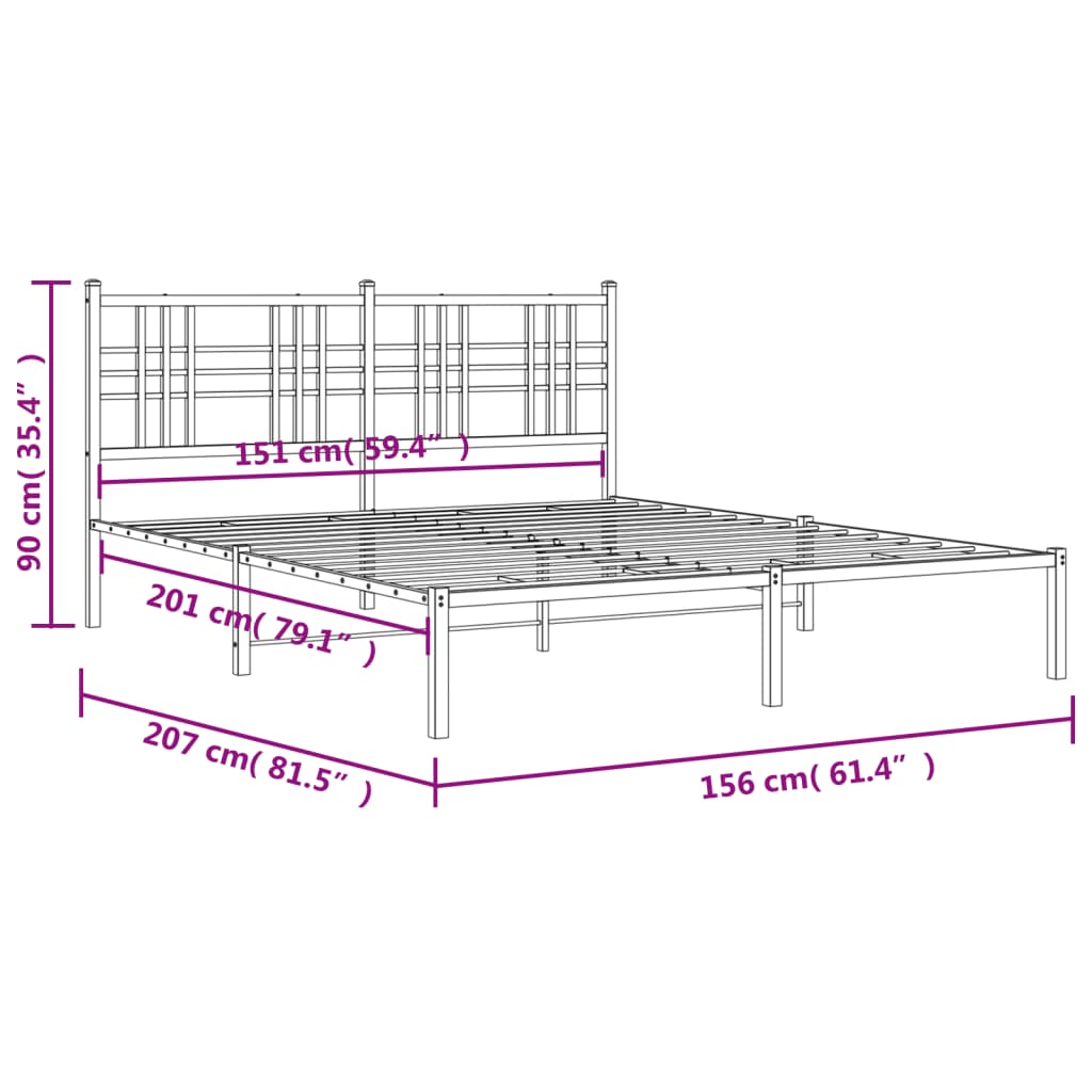 Metal Bed Frame without Mattress with Headboard Black 59.1"x78.7"