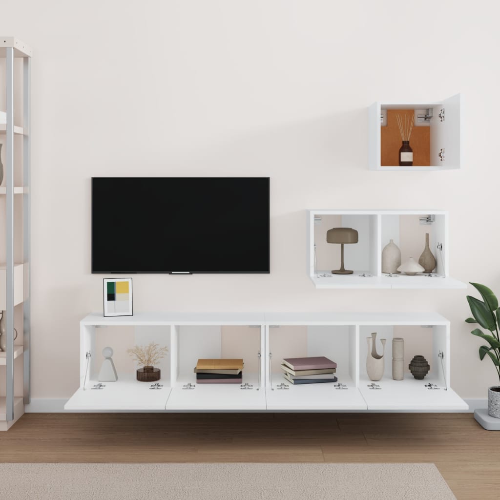 4 Piece TV Stand Set White Engineered Wood