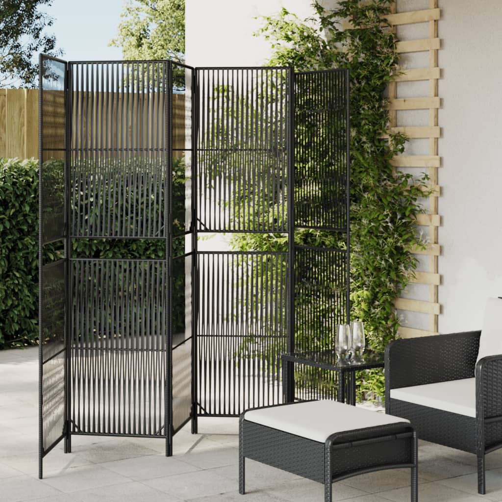 Room Divider 5 Panels Gray Poly Rattan