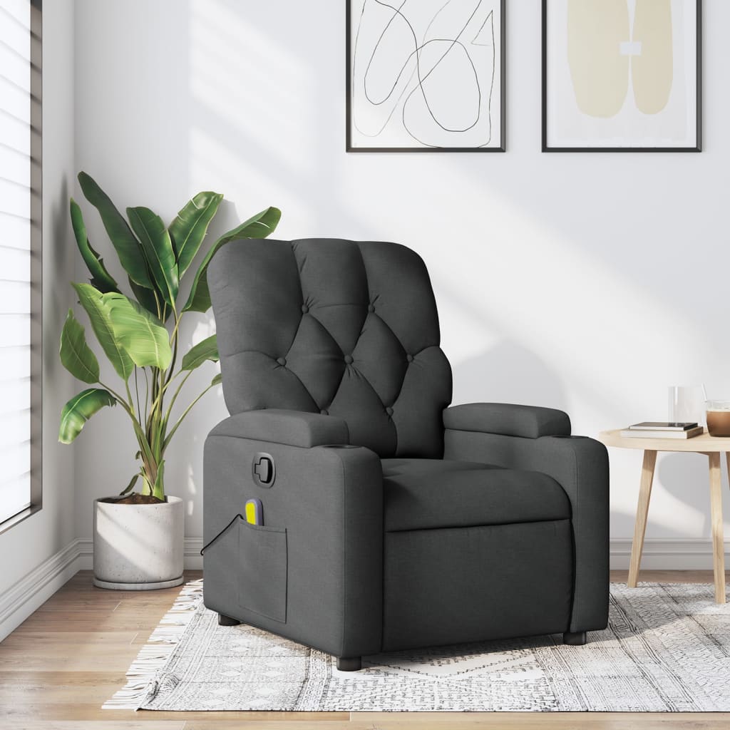 Massage Recliner Chair Dark Gray Fabric