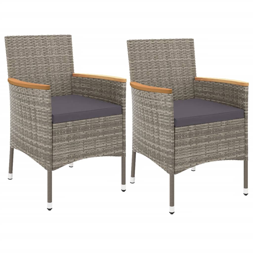 3 Piece Patio Bistro Set with Cushions Gray Poly Rattan