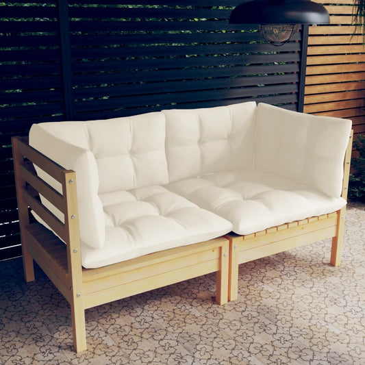 2-Seater Patio Sofa with Cream Cushions Solid Pinewood